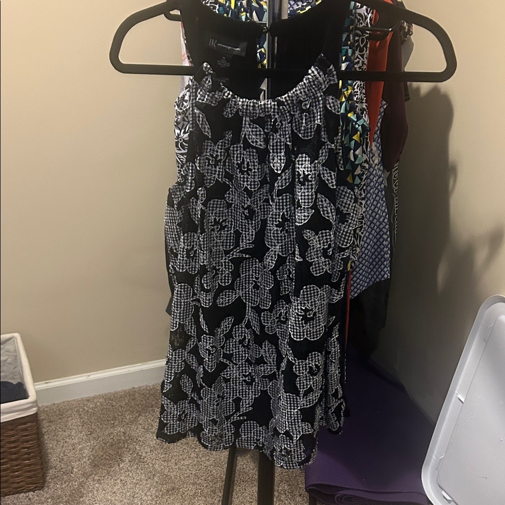 INC International Concepts Black and White Checkered Top